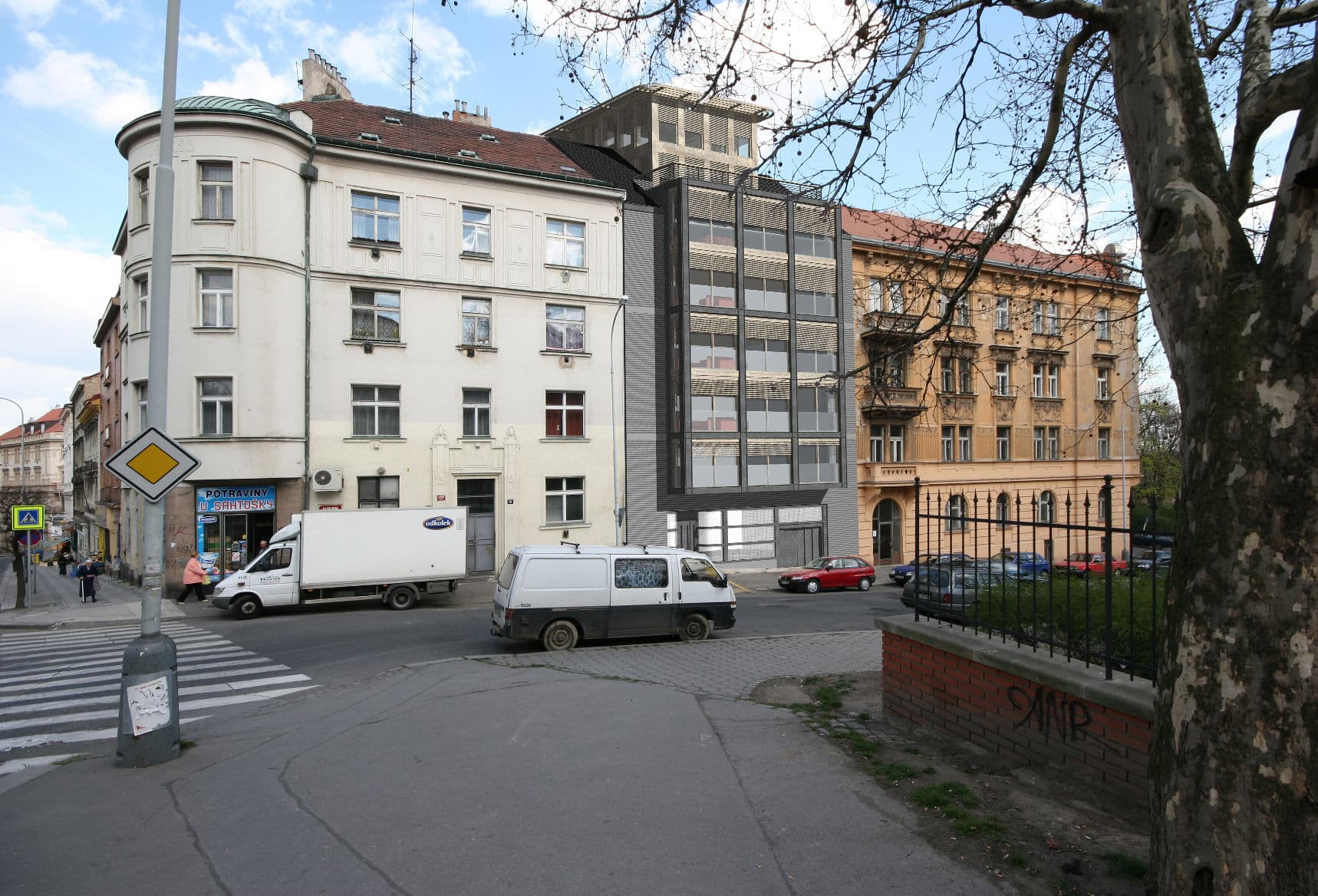 Širší vizualizace domu při pohledu z ulice